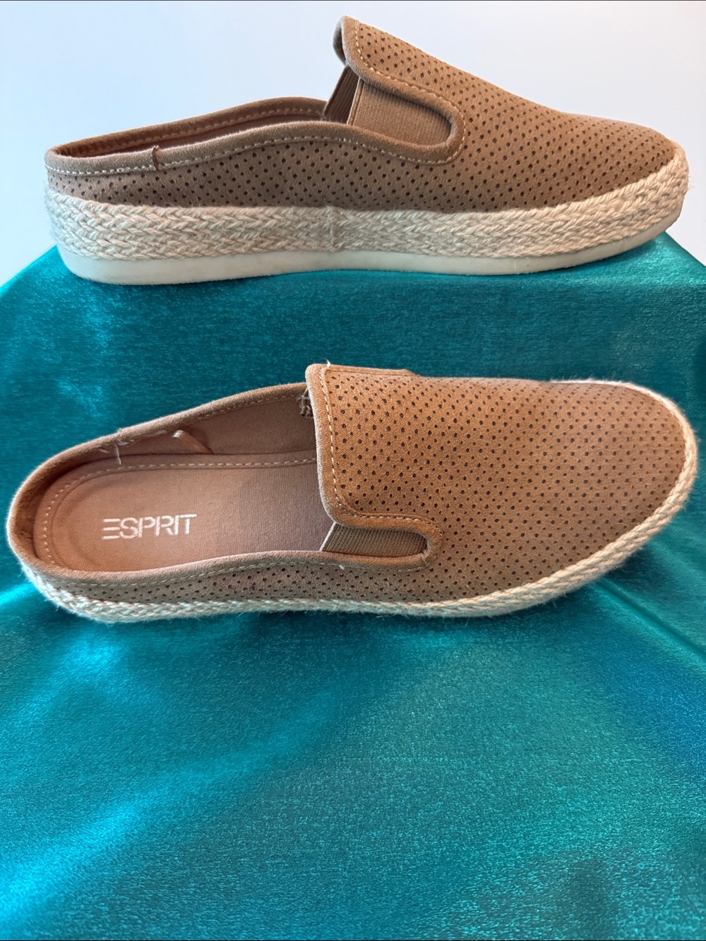 Esprit Tan Perforated Slip-On Espadrille Mules Size 7.5